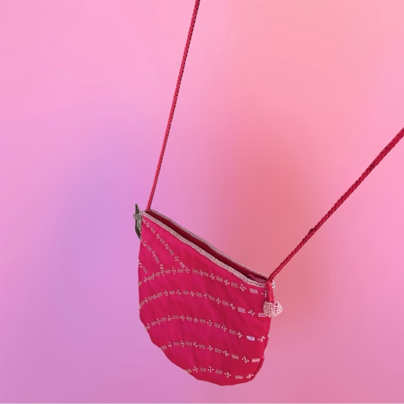 Vintage Y2K Deadstock NWT Genie Cerise Pink Beaded Mini Purse / Crossbody Bag - Picture 4 of 16